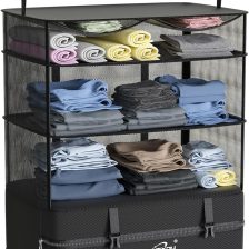 Compressible Packing Cubes Portable Hanging Closet Shelves 17"x12"x24" Extendable Travel Organizer Nylon Packing Bags for Suitcase